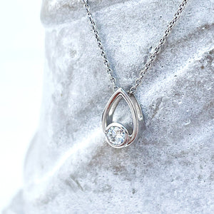 Elegant Petite White Diamond Droplet Pendant