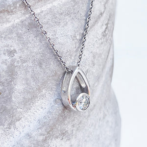 Elegant Petite White Diamond Droplet Pendant