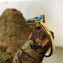 Elegant Solitaire Pear Cut London Blue Topaz Yellow Gold Ring