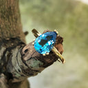 Elegant Solitaire Pear Cut London Blue Topaz Yellow Gold Ring