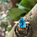 Elegant Solitaire Pear Cut London Blue Topaz Yellow Gold Ring