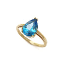 Elegant Solitaire Pear Cut London Blue Topaz Yellow Gold Ring