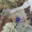 Elegant Split Diamond Encrusted Shank Tanzanite Rose Gold Ring