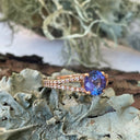 Elegant Split Diamond Encrusted Shank Tanzanite Rose Gold Ring