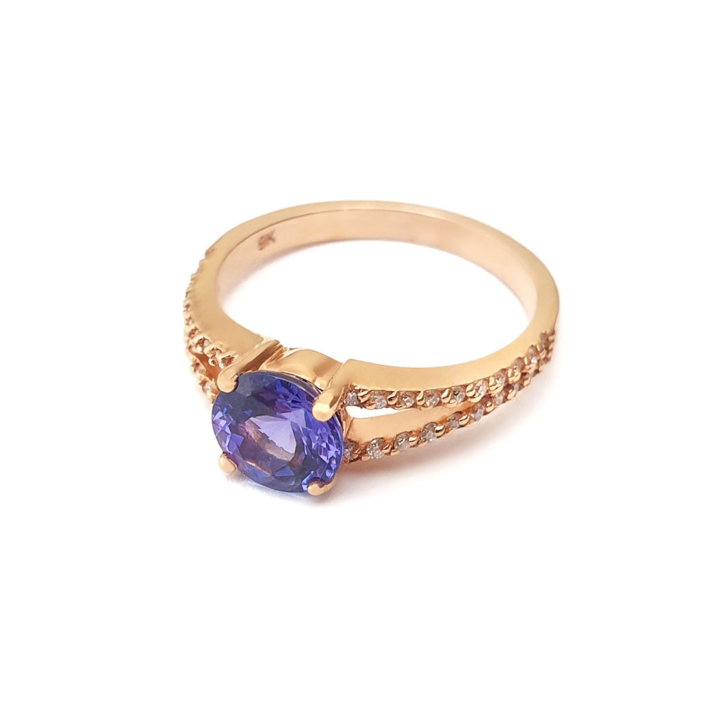 Elegant Split Diamond shank set with Tanzanite