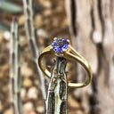 Elegant Split Shoulder Round Cut Tanzanite Yellow Gold Ring