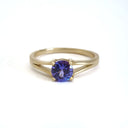 Elegant Split Shoulder Round Cut Tanzanite Yellow Gold Ring