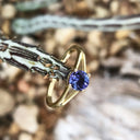 Elegant Split Shoulder Round Cut Tanzanite Yellow Gold Ring