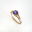 Elegant Split Shoulder Round Cut Tanzanite Yellow Gold Ring