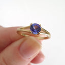 Elegant Split Shoulder Round Cut Tanzanite Yellow Gold Ring