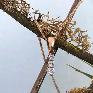 Elegant Three Diamond Rose Gold Drop Pendant