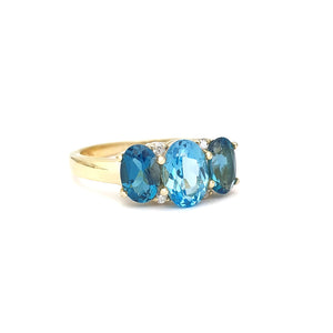 Elegant Trilogy Blue And London Blue Topaz and Diamond Ring
