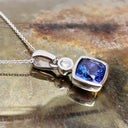 Elegant Tube Set Square Tanzanite and Diamond White Gold Pendant