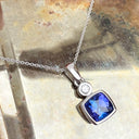 Elegant Tube Set Square Tanzanite and Diamond White Gold Pendant