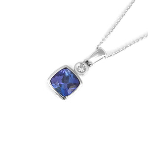 Elegant Tube Set Square Tanzanite and Diamond White Gold Pendant