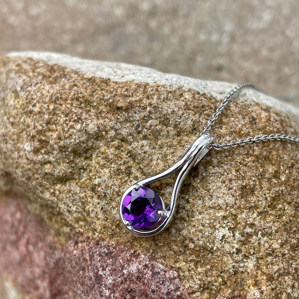 Elegant White Gold Double Line Bale Amethyst Pendant
