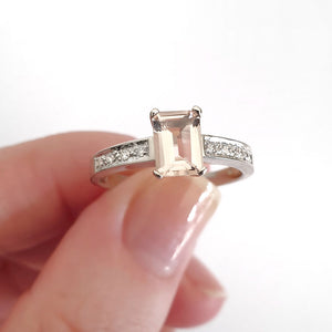  Emerald Cut Morganite with Diamond band accent