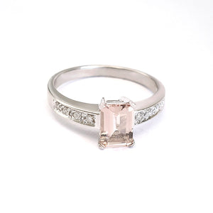  Emerald Cut Morganite with Diamond band accent