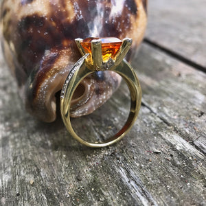 Emerald Cut Citrine with Diamond Claw and Band Accent Ring