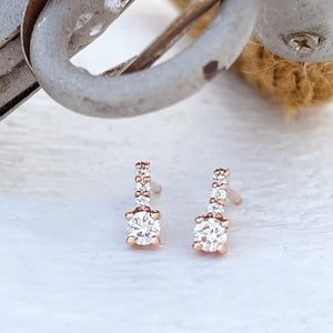 Enchanting Petite White Diamond Rose Gold Studs