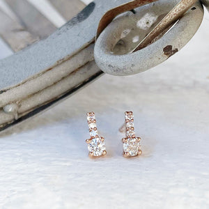 Enchanting Petite White Diamond Rose Gold Studs