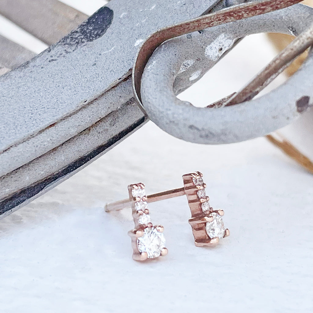 Enchanting Petite White Diamond Rose Gold Studs