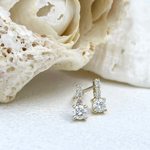 Enchanting Petite White Diamond Yellow Gold Studs