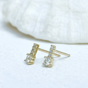 Enchanting Petite White Diamond Yellow Gold Studs