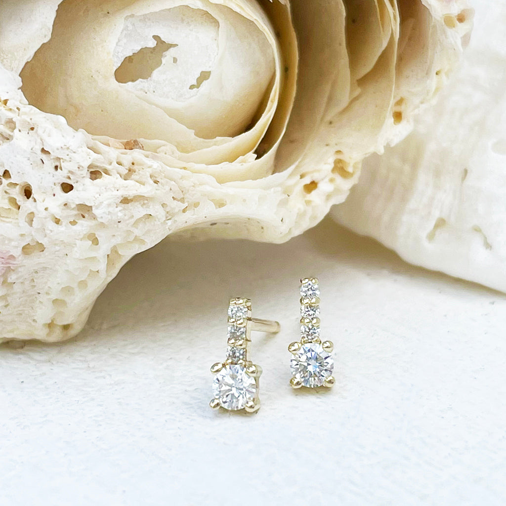 Enchanting Petite White Diamond Yellow Gold Studs