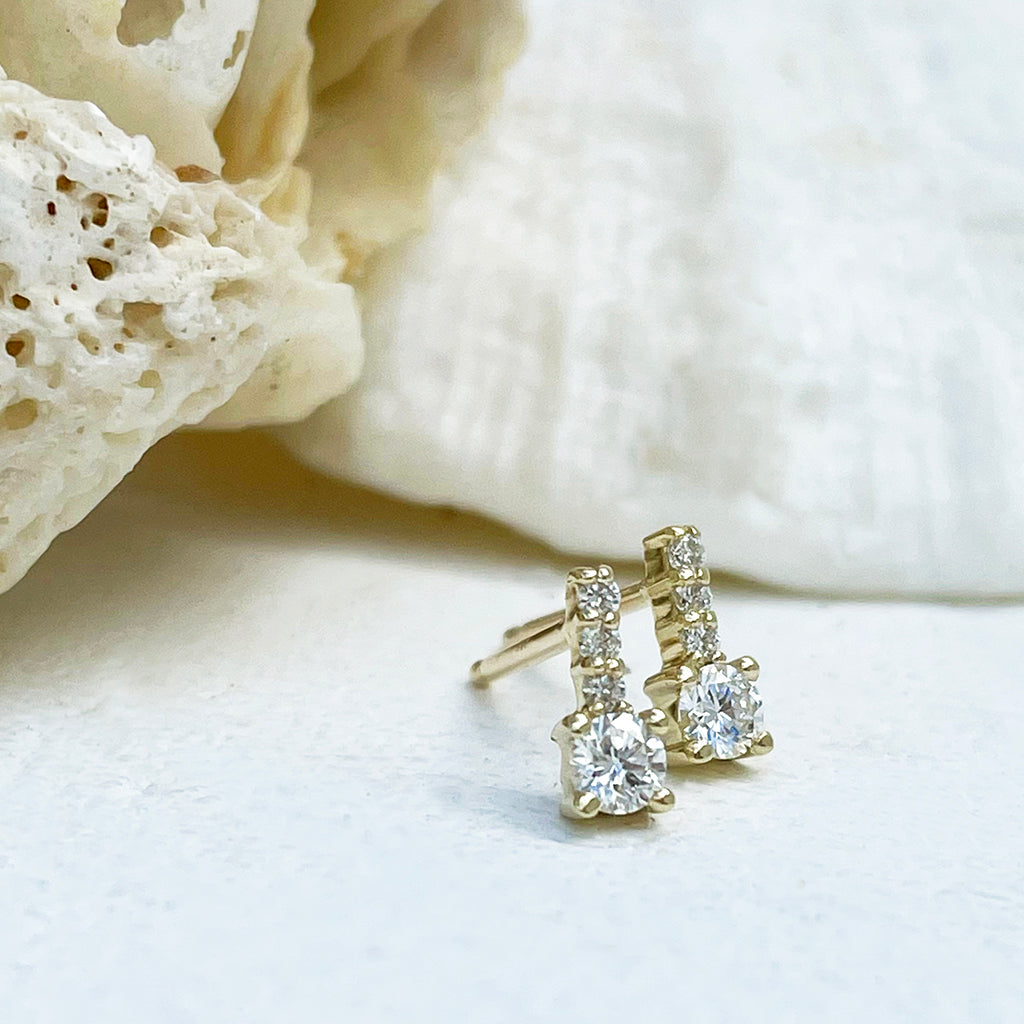 Enchanting Petite White Diamond Yellow Gold Studs\