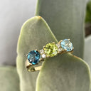 Exceptional Multi-Green and Blue Toned and Diamond Ring