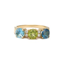 Exceptional Multi-Green and Blue Toned and Diamond Ring