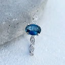 Exquisite London Blue Topaz And Marquise Tapered Band and Diamond Highlight Ring