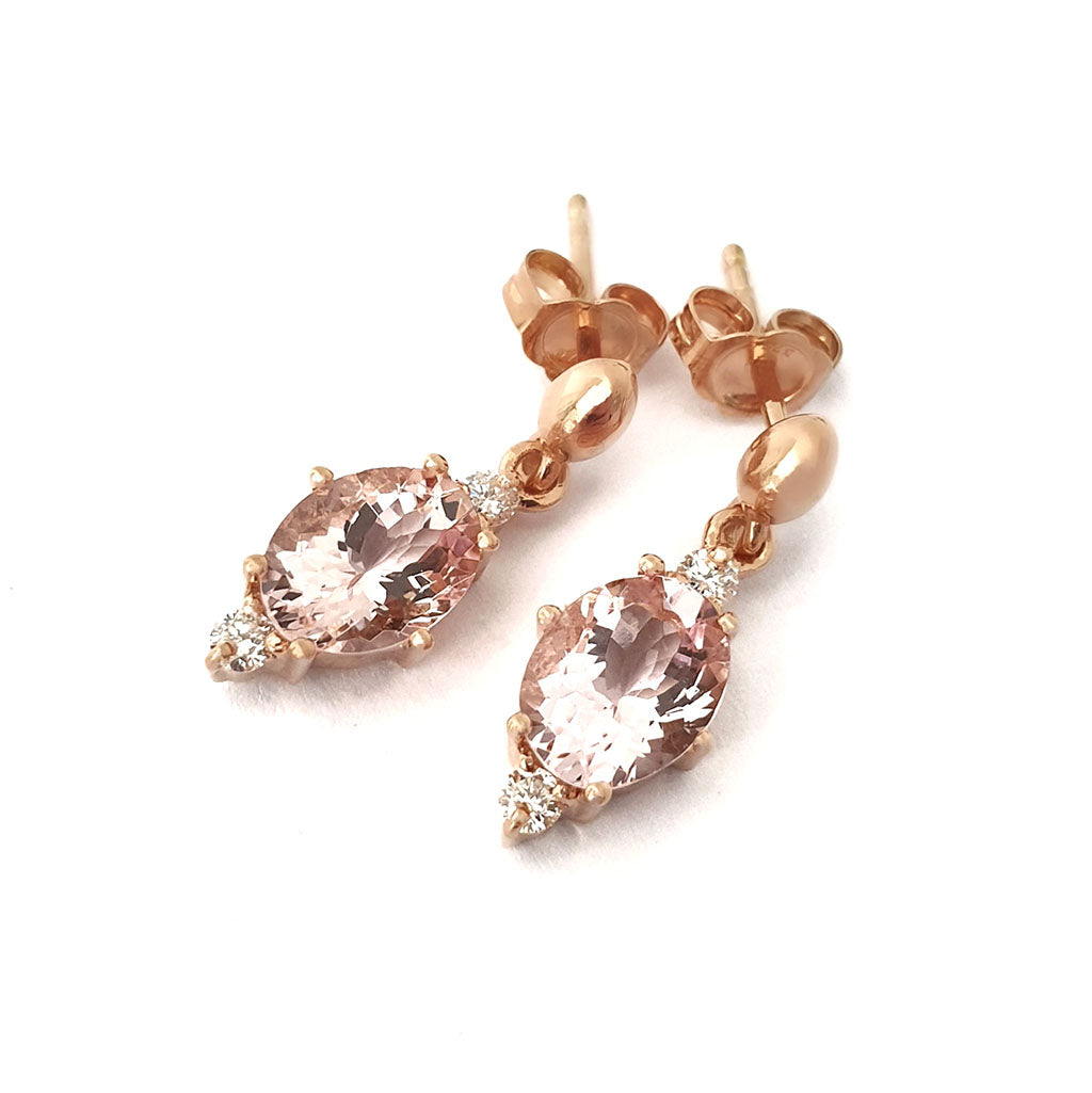 Exquisite Oval Morganite and Diamond Highlight Drop Earrings