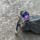 Round Cut Cabochon Amethyst and Diamond Ring