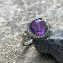Round Cut Cabochon Amethyst and Diamond Ring