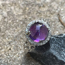 Round Cut Cabochon Amethyst and Diamond Ring