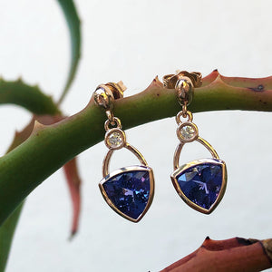 Fancy Bezel Tanzanite and Diamond Drop Earrings