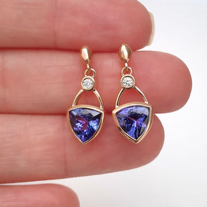 Fancy Bezel Tanzanite and Diamond Drop Earrings