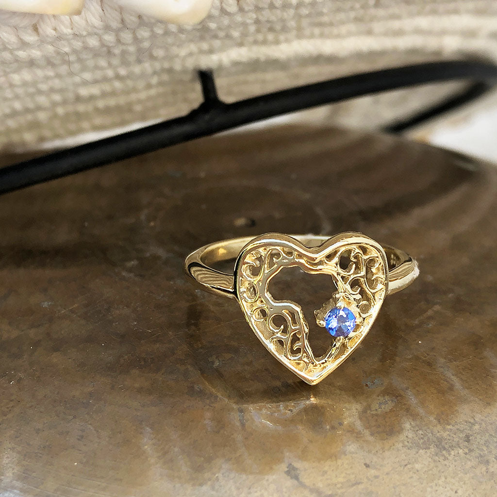 Filigree Heart Africa Tanzanite Ring