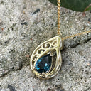 Filigree Yellow Gold London Blue Topaz Droplet Pendant