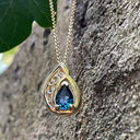 Filigree Yellow Gold London Blue Topaz Droplet Pendant