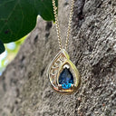 Filigree Yellow Gold London Blue Topaz Droplet Pendant