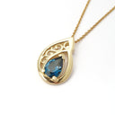 Filigree Yellow Gold London Blue Topaz Droplet Pendant
