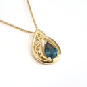 Filigree Yellow Gold London Blue Topaz Droplet Pendant