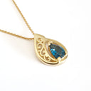 Filigree Yellow Gold London Blue Topaz Droplet Pendant