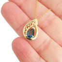 Filigree Yellow Gold London Blue Topaz Droplet Pendant