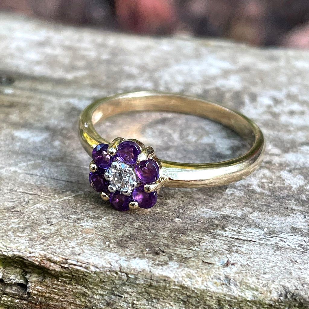 Forget-Me-Not Amethyst and Accent Diamond Cluster Ring