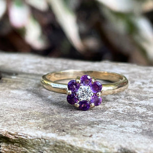 Forget-Me-Not Amethyst and Accent Diamond Cluster Ring