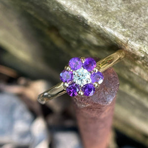 Forget-Me-Not Amethyst and Accent Diamond Cluster Ring